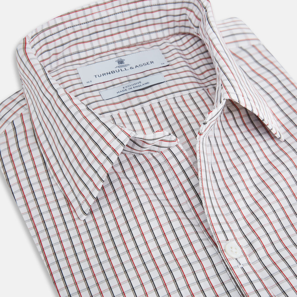 Red and midnight blue Tattersall Check Windsor Shirt