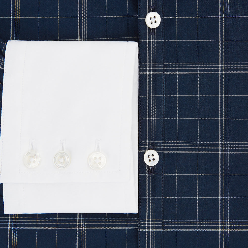 Indigo Windowpane Check Windsor Shirt with Constrast T&A Collar and Cuffs