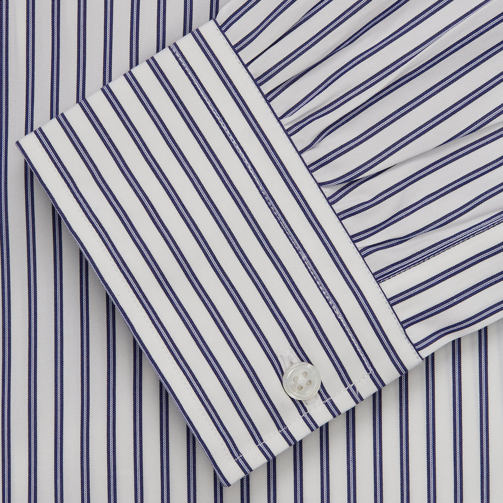 Navy Stripe Weekend Fit Shirt with Derby Collar and 1-Button Cuffs