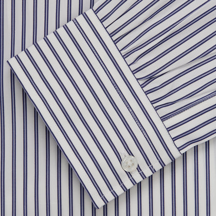 Navy Stripe Weekend Fit Shirt with Derby Collar and 1-Button Cuffs Image 2