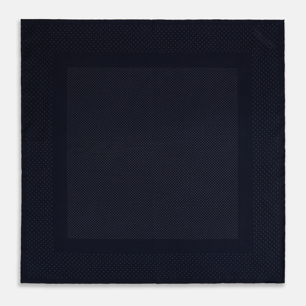 Navy and Charcoal Dot Silk Pocket Square