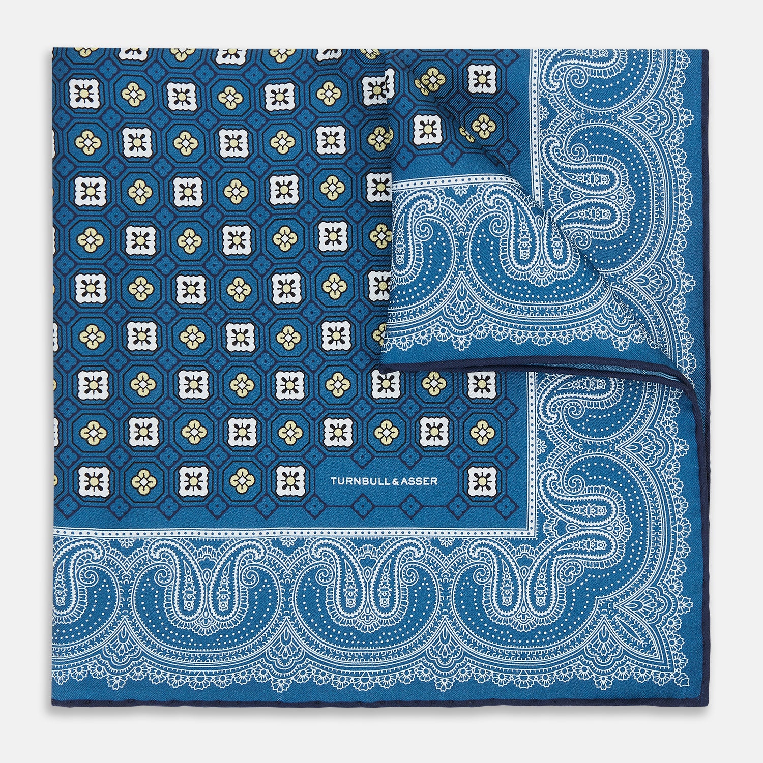 Image 1 of product Azzurro Floral Tile and Paisley Silk Pocket Square