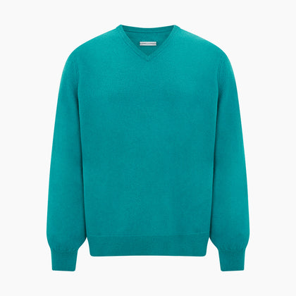 Turquoise Cashmere V-neck Jumper Image 4