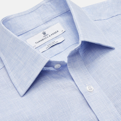 Pale Blue Check Linen Regular Fit Mayfair Shirt Image 1