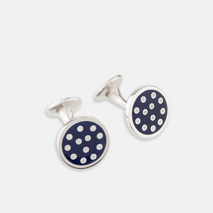Navy Spotted Circle Enamel Cufflinks