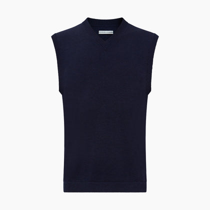 Navy Fine Merino V-Neck Vest Image 3