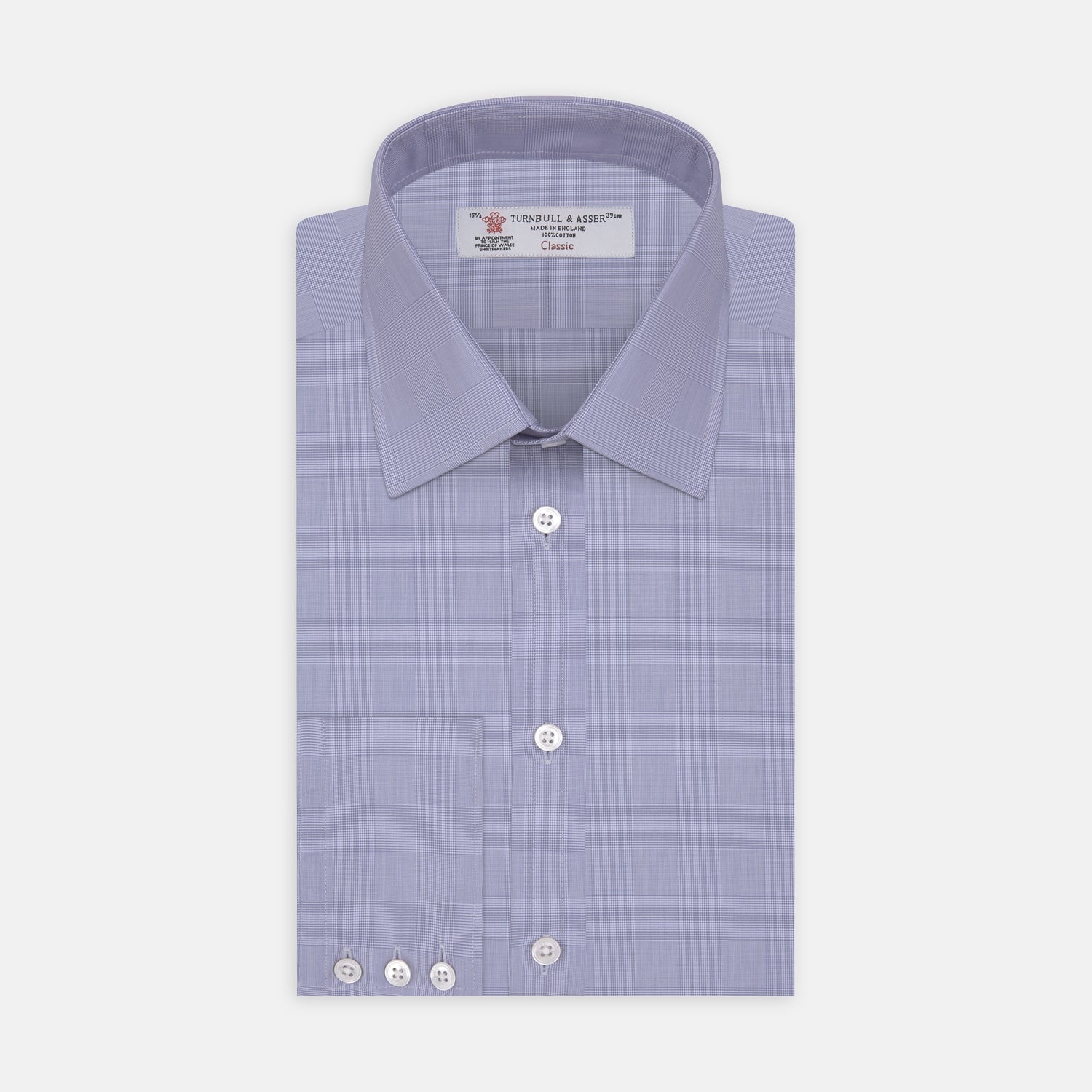 View 1 of product Blue Prince of Wales Check Shirt with T&A Collar and 3-Button Cuffs