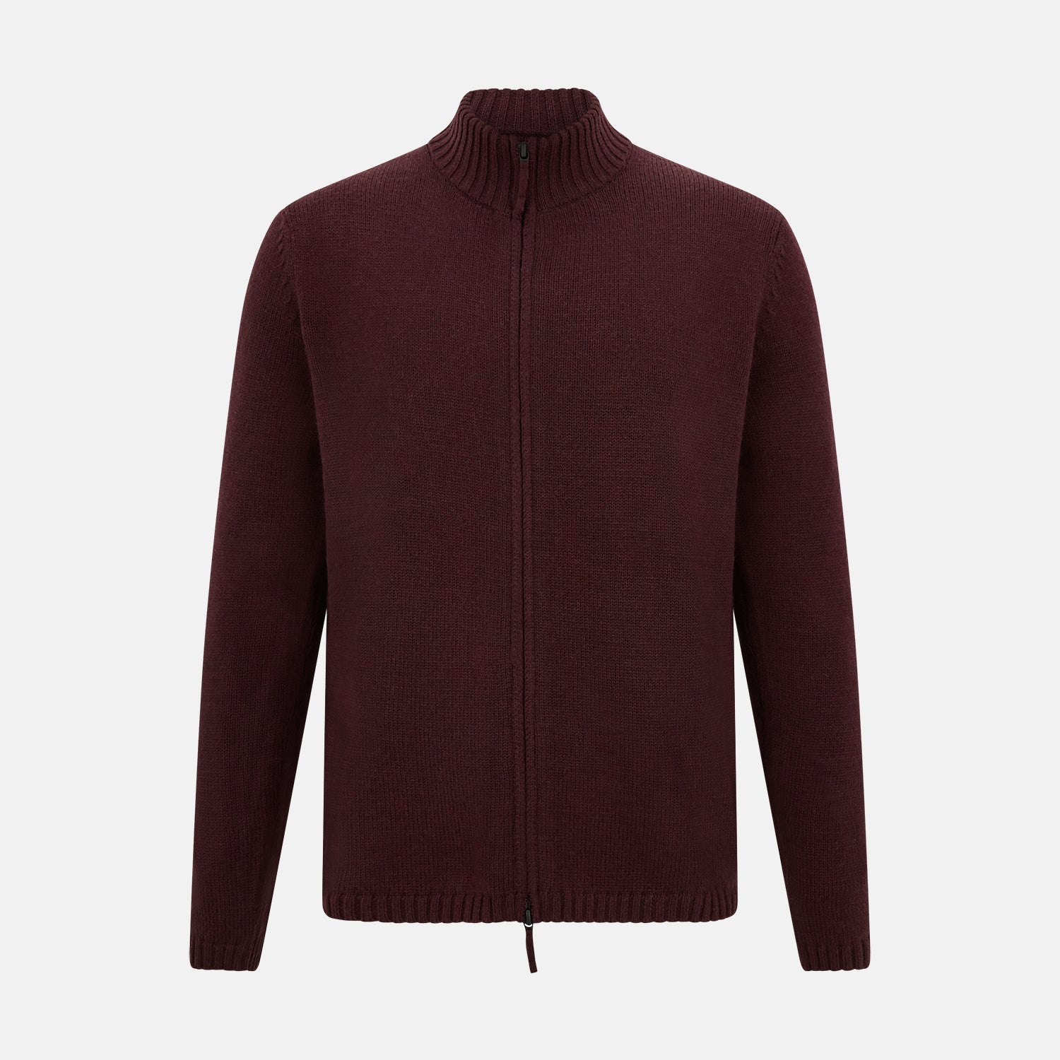View 1 of product Burgundy Merino High Neck Zipped Cardigan