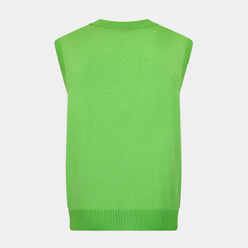 Lime Green Fine Merino V-Neck Sleeveless Cardigan