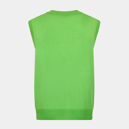 Lime Green Fine Merino V-Neck Sleeveless Cardigan Image 2