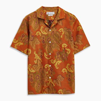 Orange & Ochre Tapestry Weave Cotton Holiday Fit Shirt Image 4