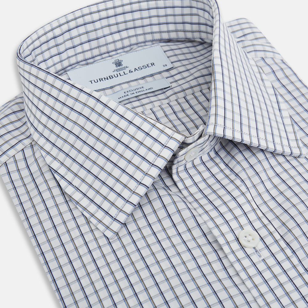 Blue and Coffee Tattersall Check Mayfair Shirt