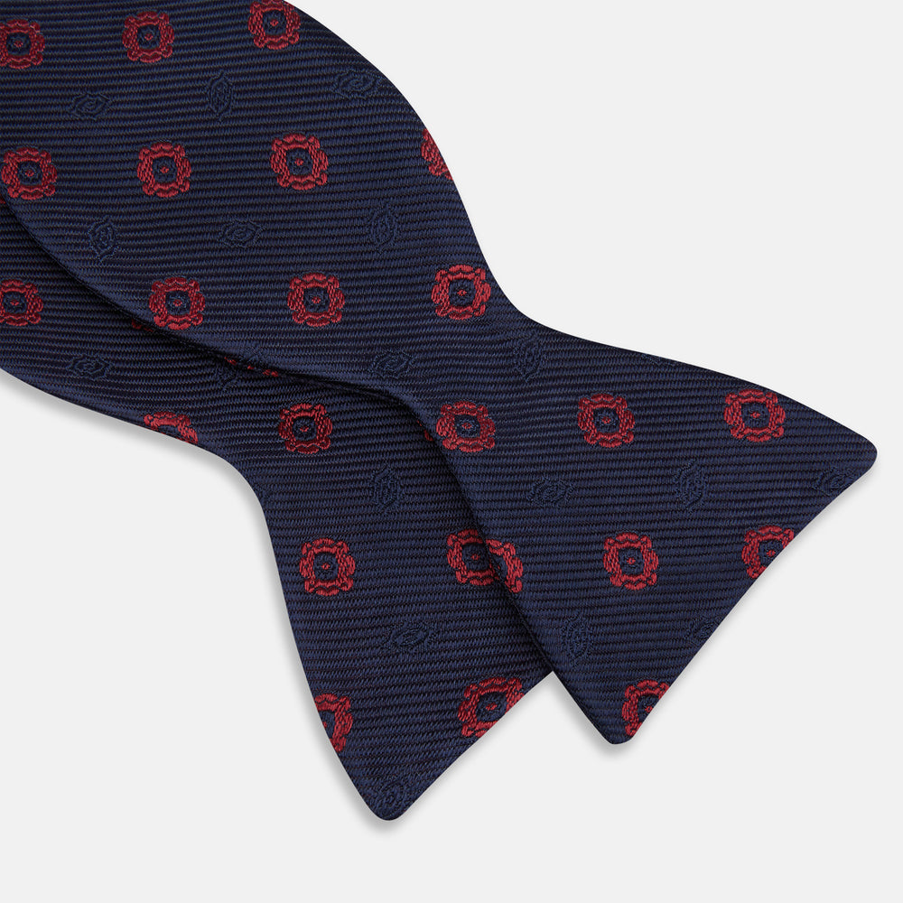 Navy and Burgundy Motif Silk Bow Tie