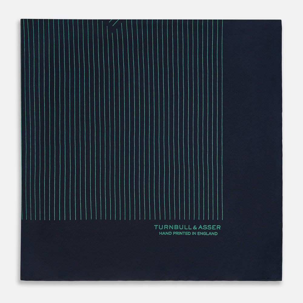 Navy and Petrol Green Stripe Silk Pocket Square