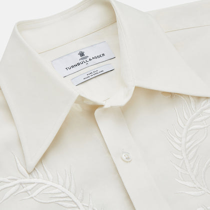 Cream Silk Long Point Embroidered Eamon Shirt Image 1