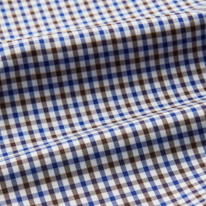 Brown and Blue Cotton Multi Check Weekend Fit Finch Shirt Image 3