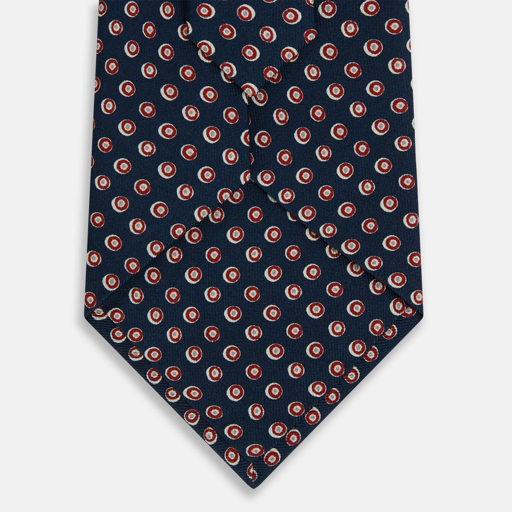 Navy and Red Circle Foulard Silk Tie