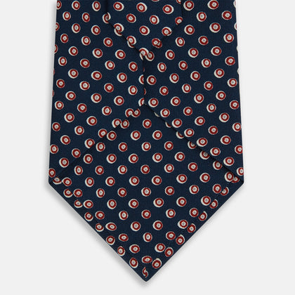 Navy and Red Circle Foulard Silk Tie Image 2