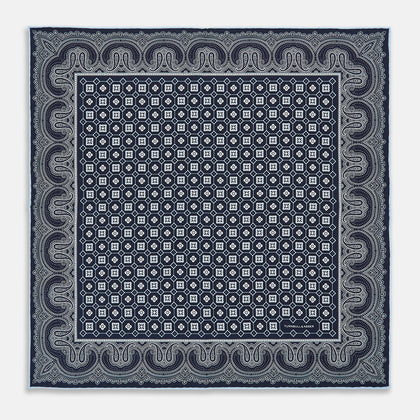 Navy Floral Tile and Paisley Silk Pocket Square Image 8