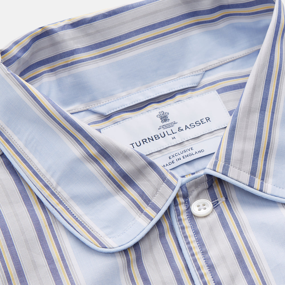 Pale Blue and Yellow Multi Stripe Cotton Sussex Nightshirt