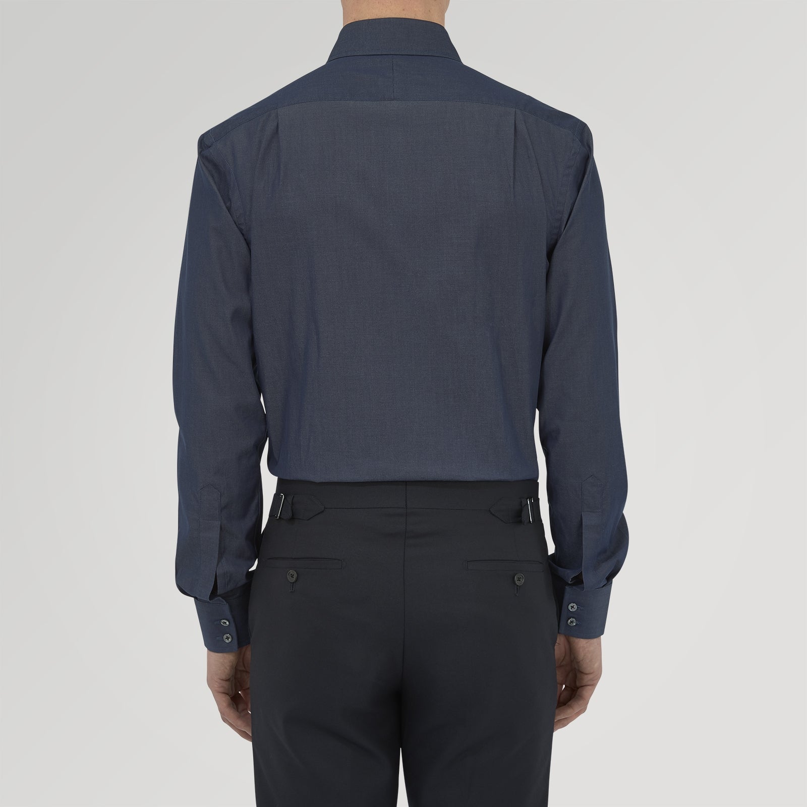 Dark Blue Denim-Cashmere Shirt with T&A Collar and Double Cuffs