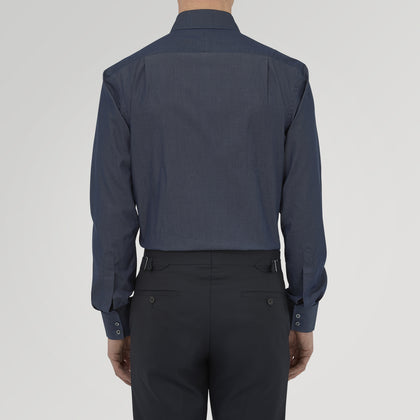 Dark Blue Denim-Cashmere Shirt with T&amp;A Collar and Double Cuffs Image 2