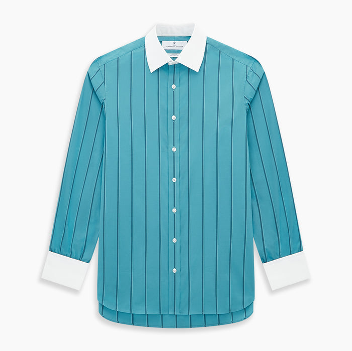 Turquoise Track Stripe Shirt with Contrast T&A Collar and Cuffs Image 6