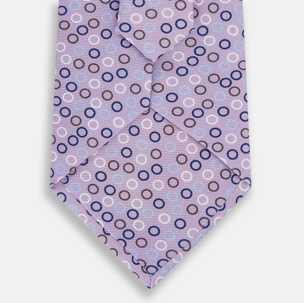 Multi-coloured Circle Lilac Printed Silk Tie
