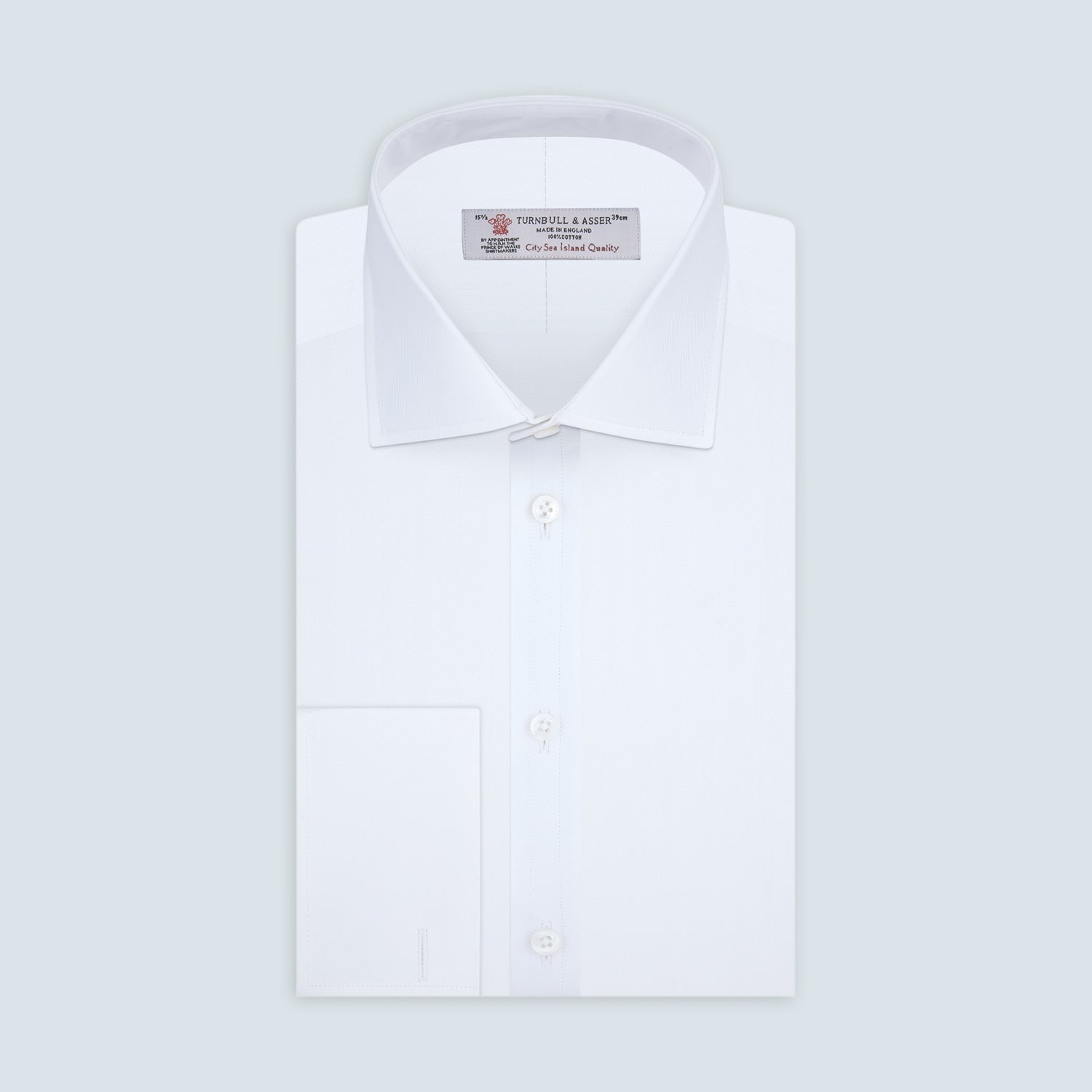 View 1 of product White Self-On-Self Herringbone Sea Island Quality Cotton Shirt with Regent Collar and Double Cuffs