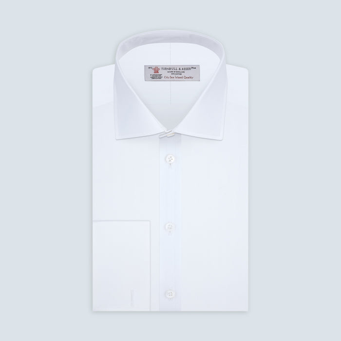 White Self-On-Self Herringbone Sea Island Quality Cotton Shirt with Regent Collar and Double Cuffs