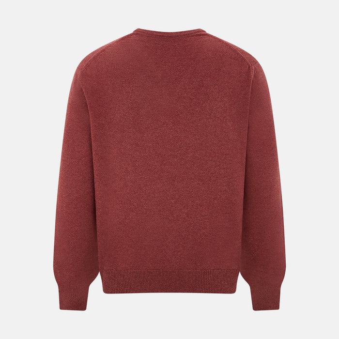 Burgundy Crew V-Neck Cashmere Jumper Image 2