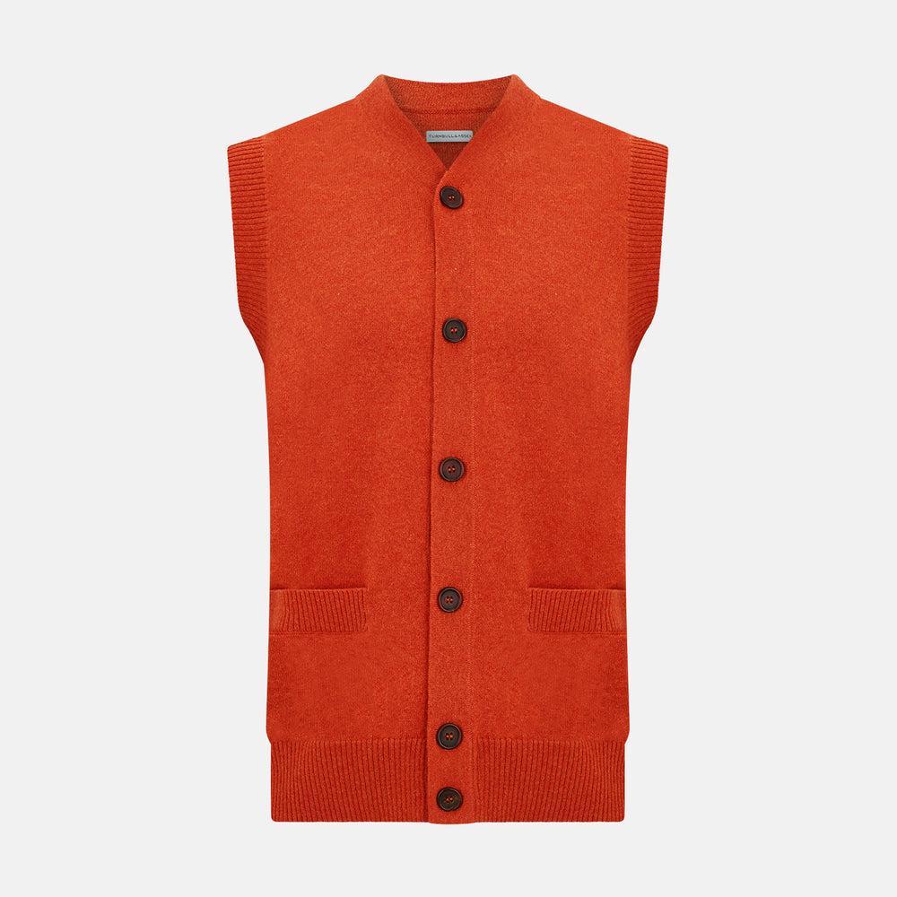 Red Orange Cashmere Sleeveless Cardigan