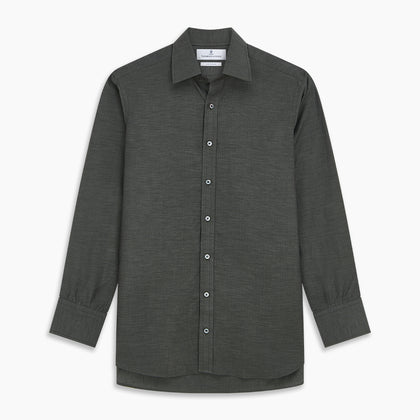 Dark Green Cotton Melange Regular Fit Mayfair Shirt Image 5