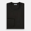 View 5 of product The Turnbull & Asser Dark Chocolate Long-Sleeve T-shirt features a minimalist crew neck design with no visible logos or patterns, shown laid flat on a white background for a versatile, understated look.