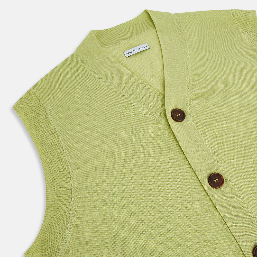 Melon Green Fine Merino V-Neck Sleeveless Cardigan