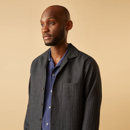 Navy Tailored Pinstriped Shirt Jacket Image 2