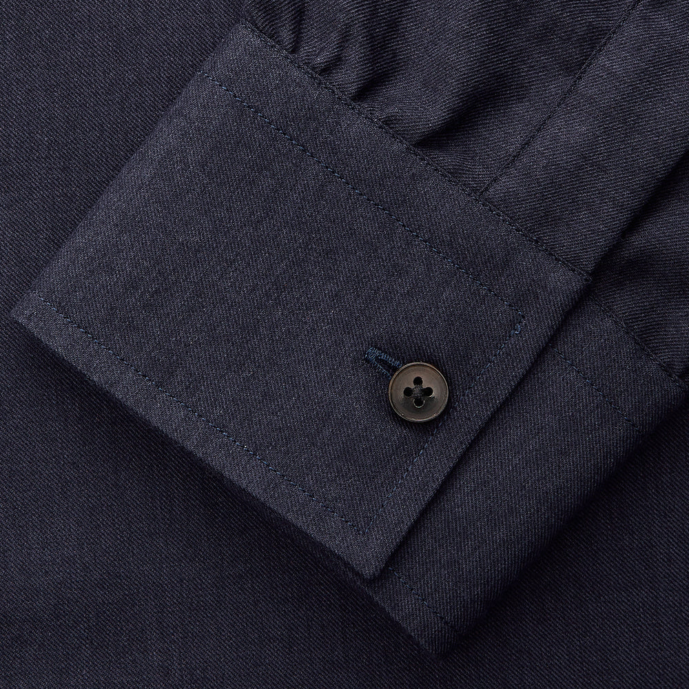 Navy Weekend Fit Cotton & Wool Shirt with Derby Collar and 1 Button Cuffs