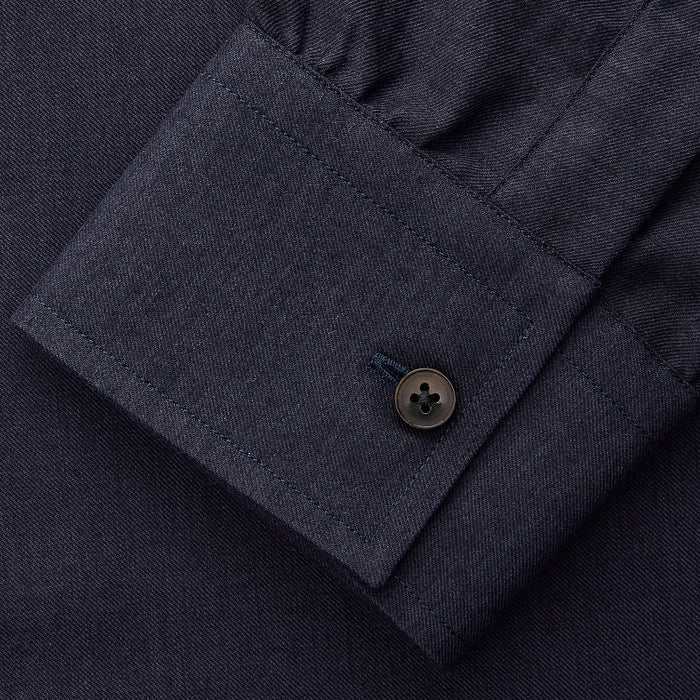 Navy Weekend Fit Cotton & Wool Shirt with Derby Collar and 1 Button Cuffs Image 5
