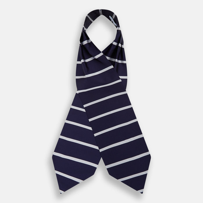 Silver Stripe and Navy Silk Cravat Image 1