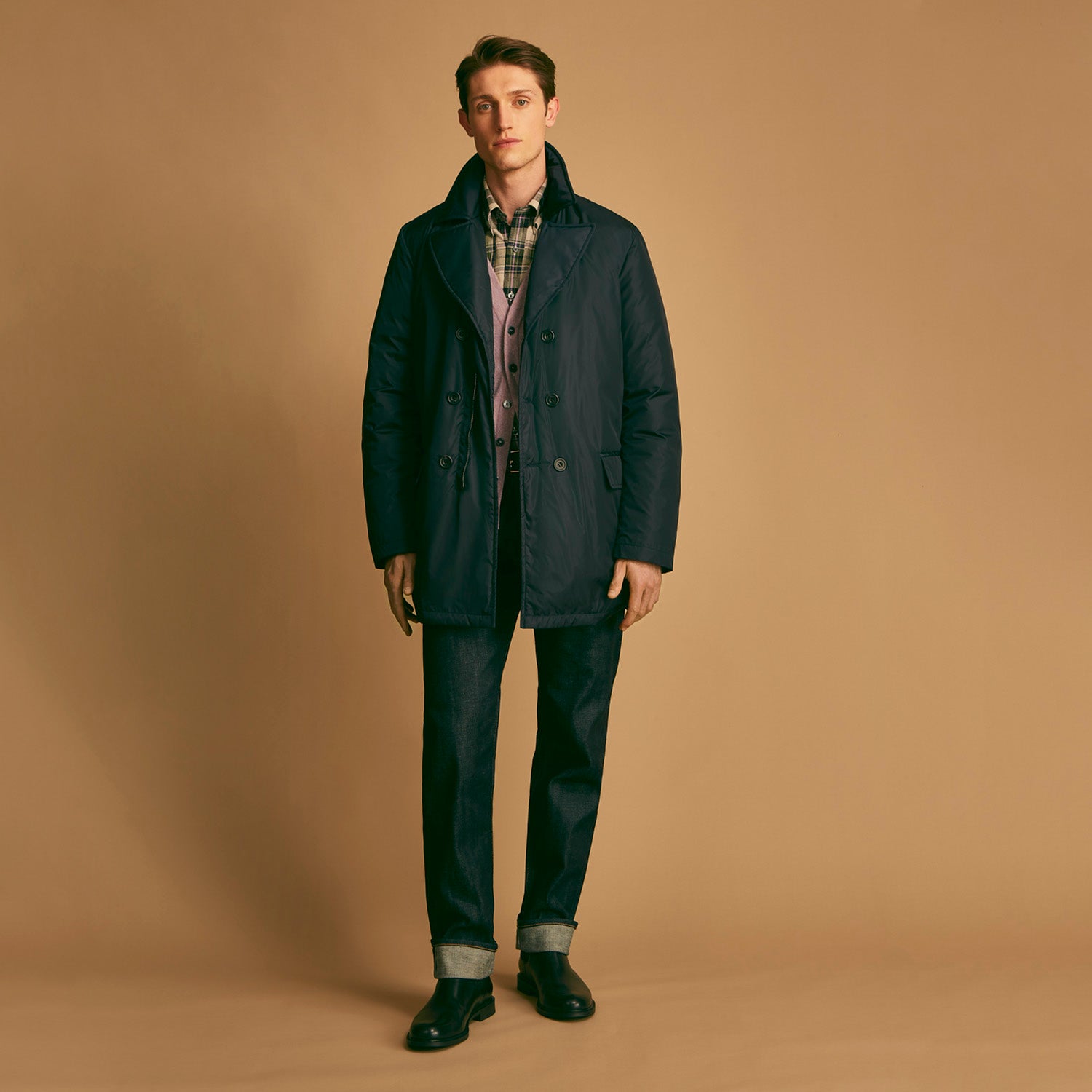 View 1 of product Navy Burrows Double Breasted Coat