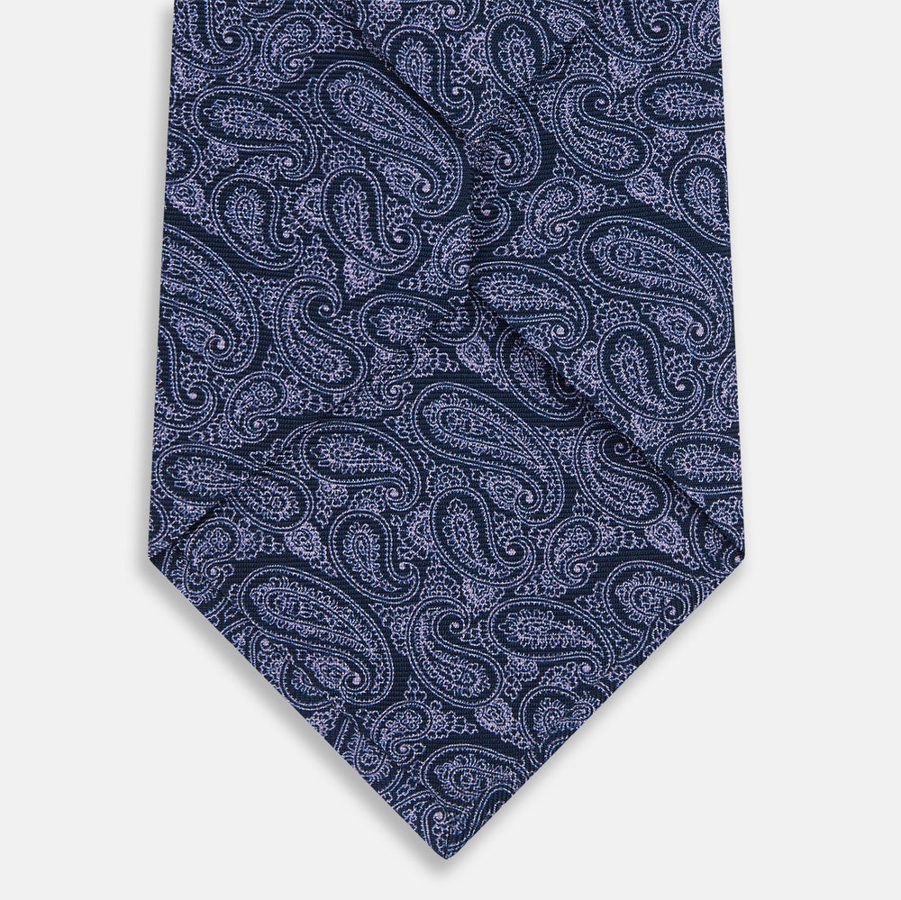 Navy Paisley Printed Silk Tie