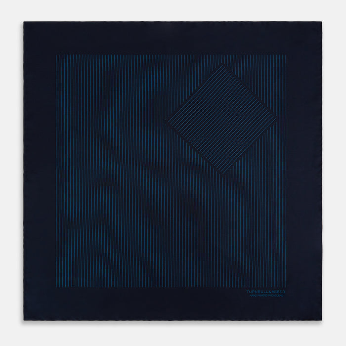 Navy and Blue Stripe Silk Pocket Square Image 2