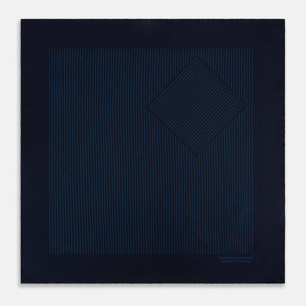 Navy and Blue Stripe Silk Pocket Square