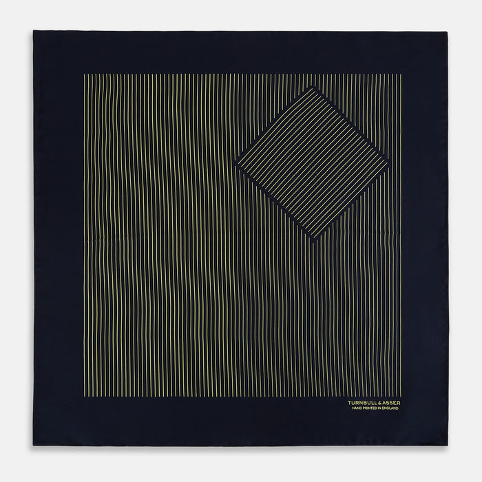 Navy and Gold Stripe Silk Pocket Square Image 2