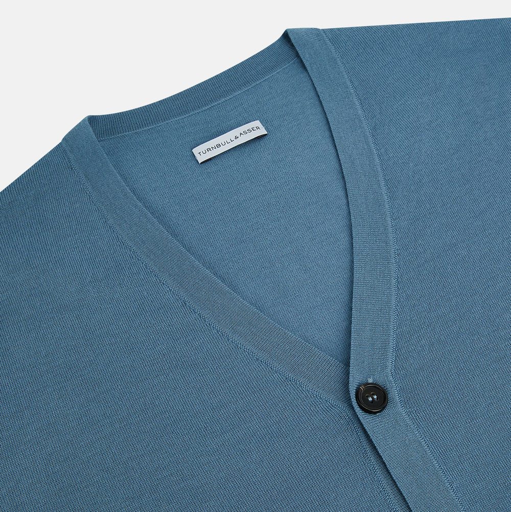 Pale Blue Fine Merino V-Neck Cardigan