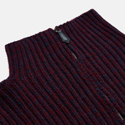 Burgundy Mullion Half Zip Rib Cashmere Jumper Image 2