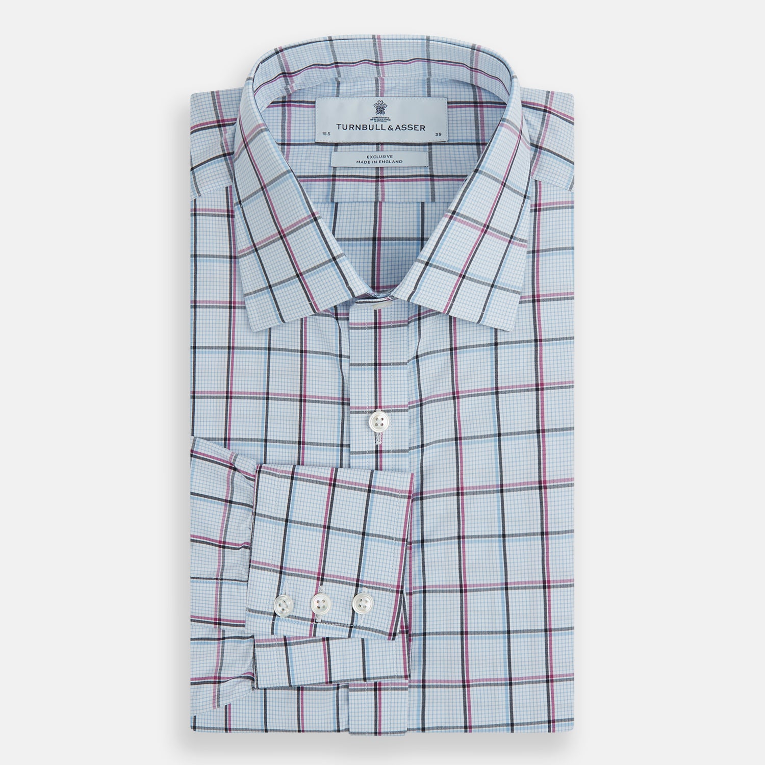 View 4 of product Blue and Pink Tattersall Check Mayfair Shirt