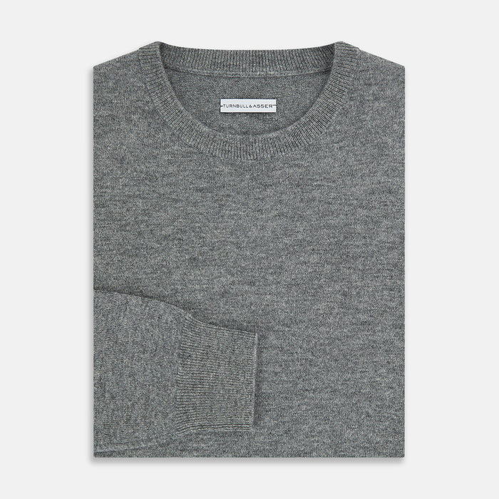 Grey Melange Cashmere Round Neck Jumper Image 3