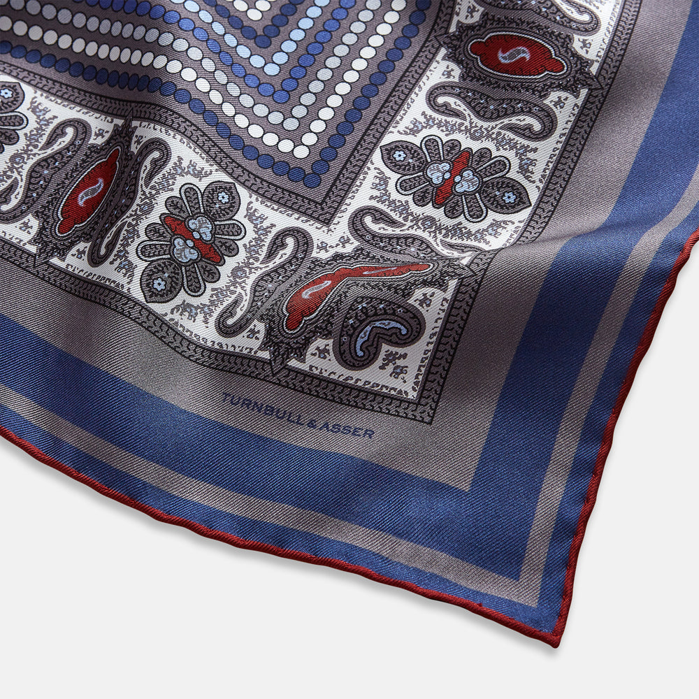 Ash Dots and Paisley Silk Pocket Square