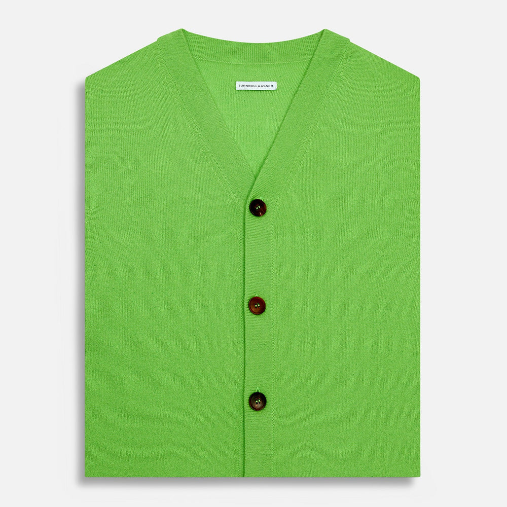 Lime Green Fine Merino V-Neck Sleeveless Cardigan